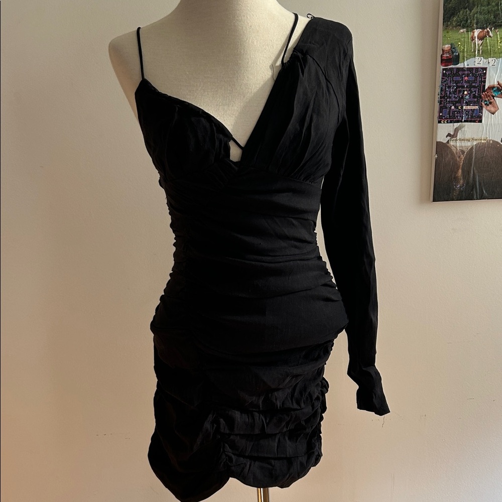 Zara Black One-Shoulder Long Sleeve Dress